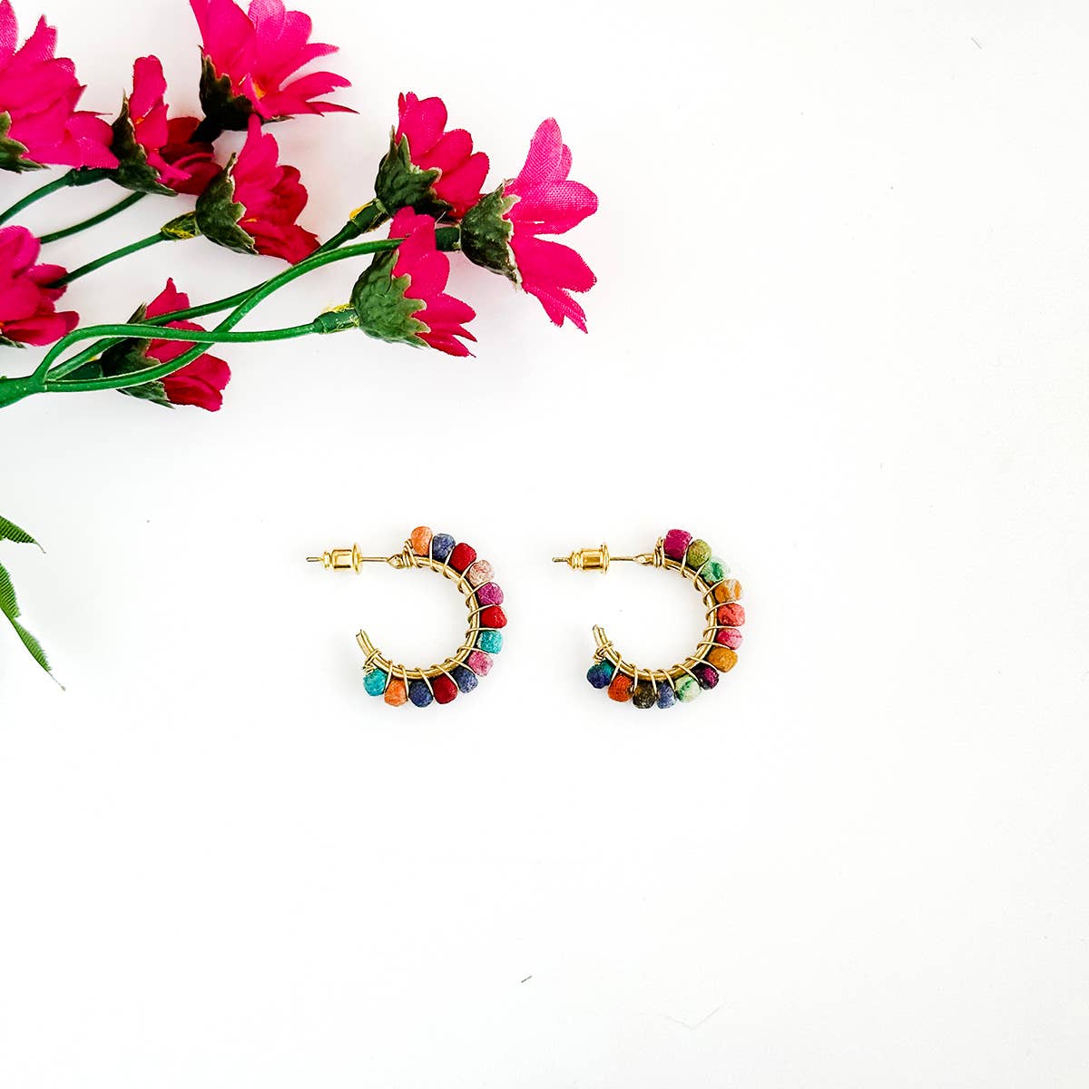 Saree Bead Mini Hoops