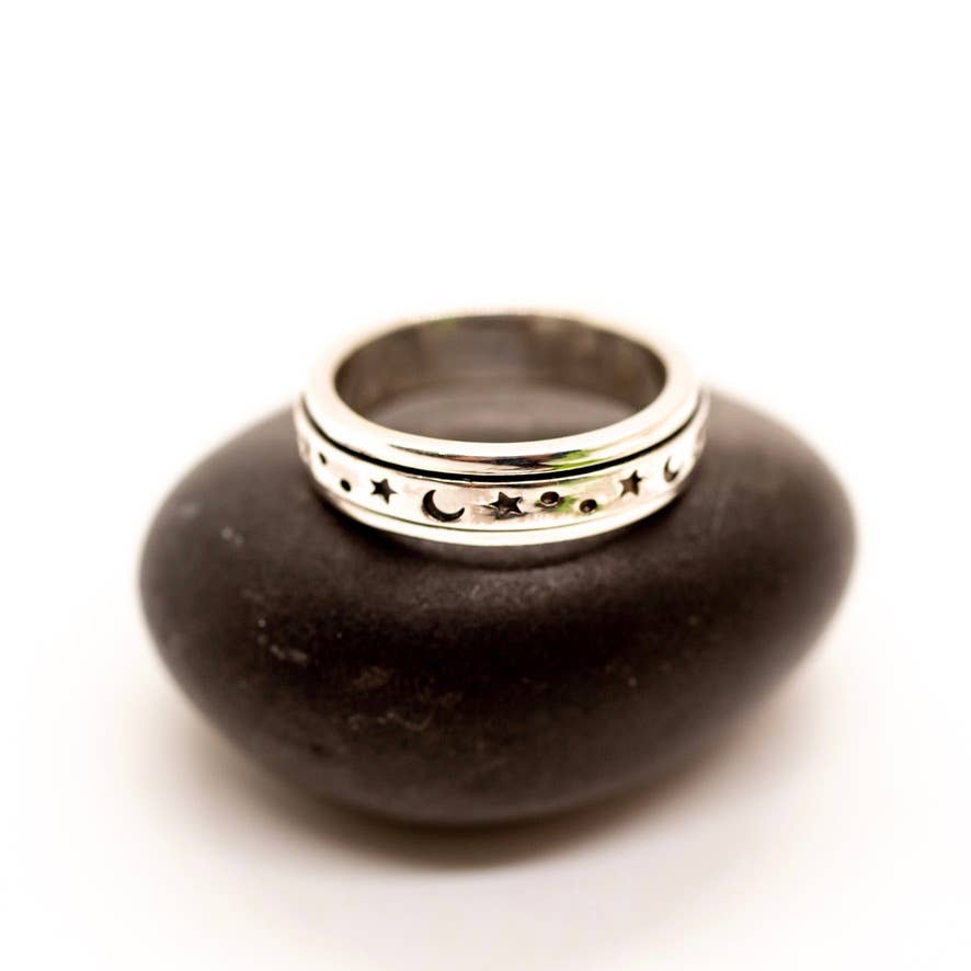 Sterling Silver Star & Moon Spinner Ring