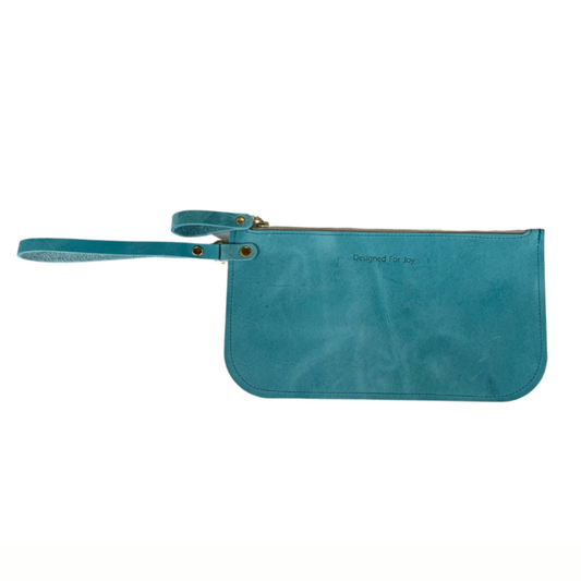 Aqua Leather Wristlet