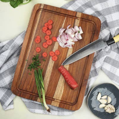 Acacia Wood Rectangle Butcher Block w/ Juice Groove