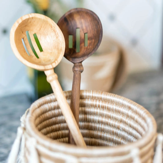 Hand Carved Wooden Slotted Spoon