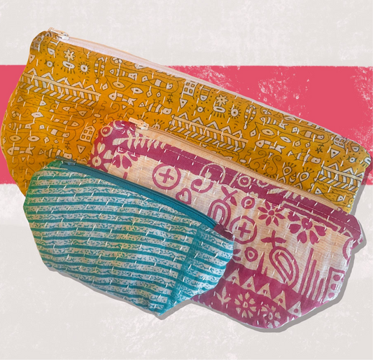 Kantha Cosmetic Pouch Bundle (Small, Medium and Large)