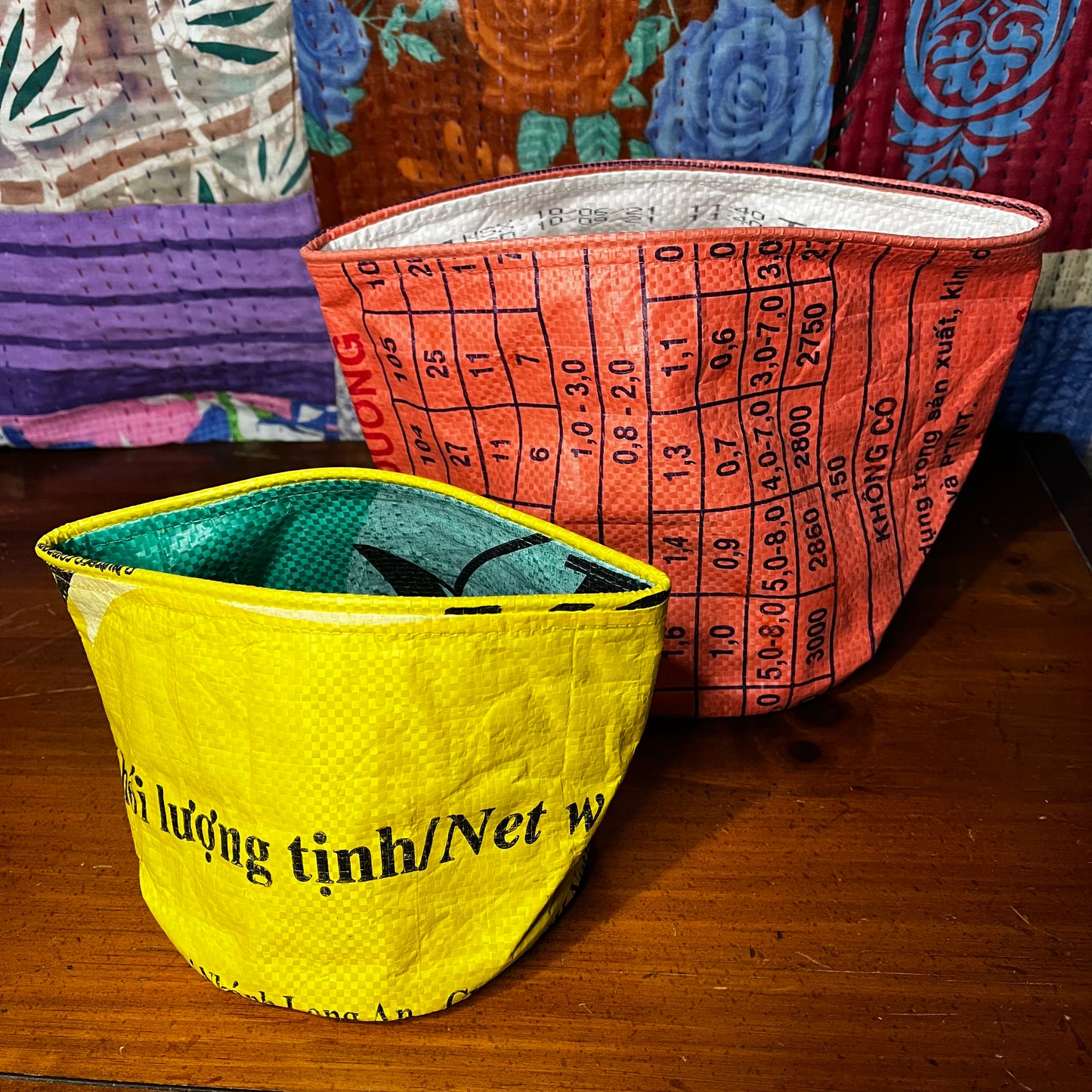 Recycled Feedbag Baskets-Set of 2