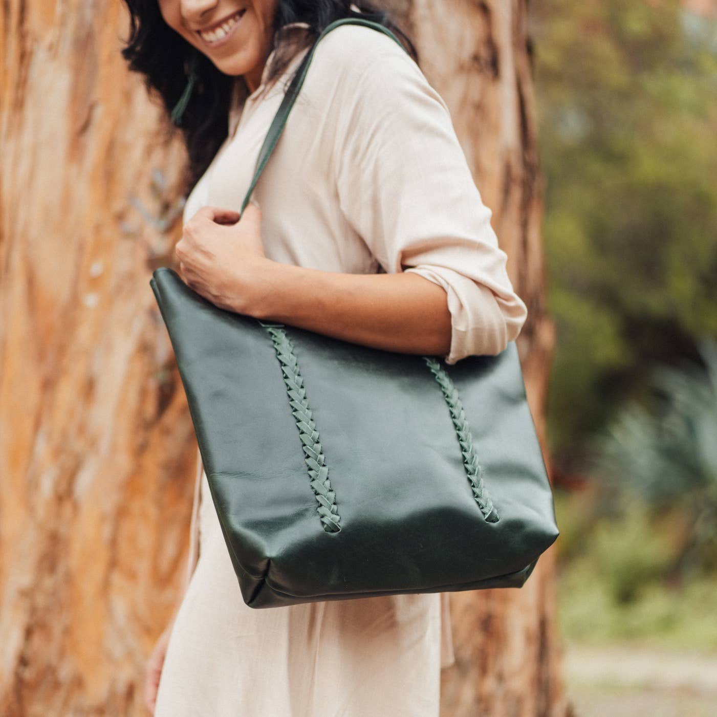 Maria Braided Tote-Emerald