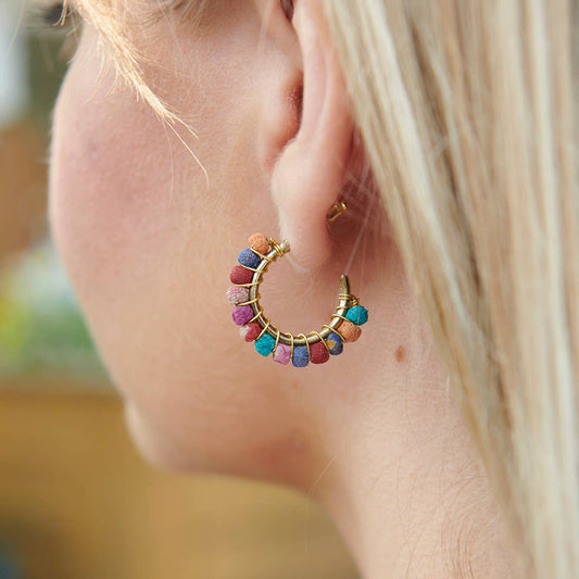 Sari Bead Mini Hoops