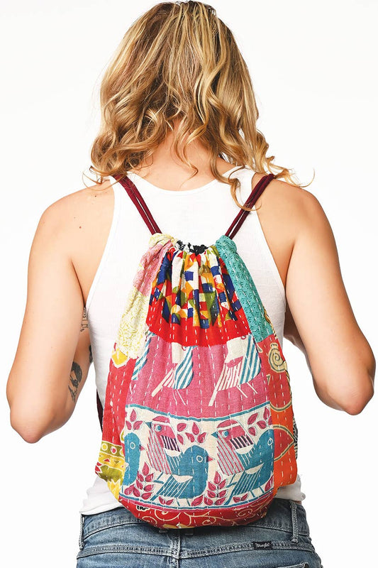 Kantha Drawstring Backpack