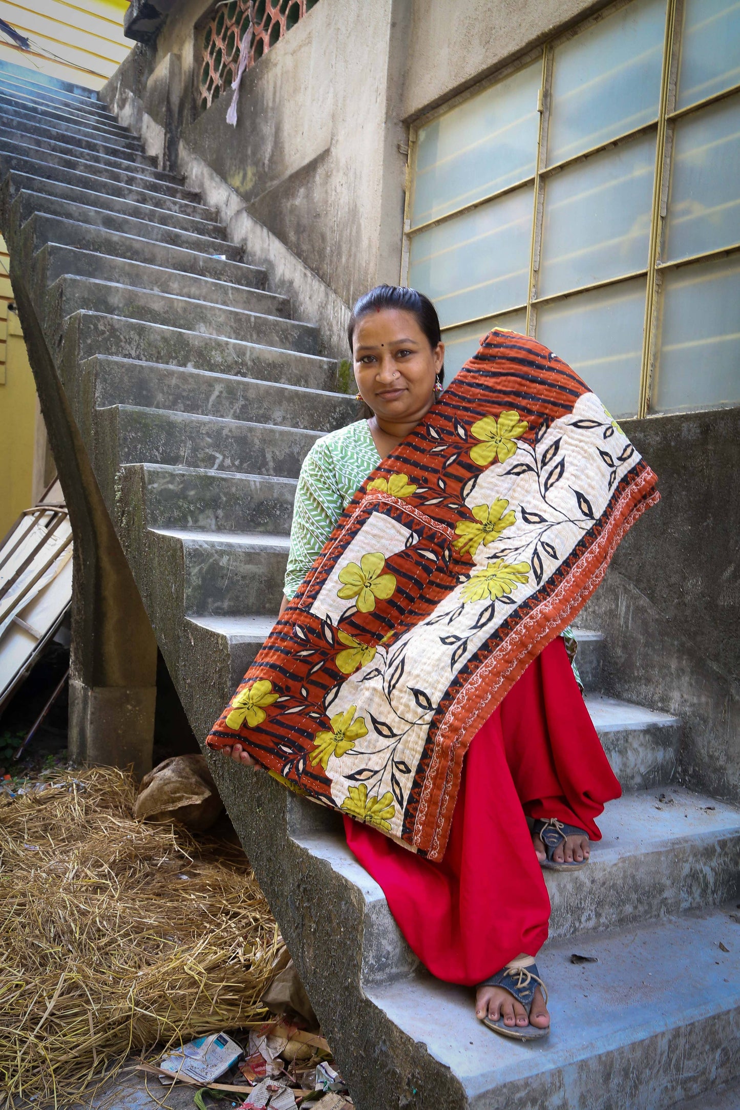 Mini Kantha Throw Blanket